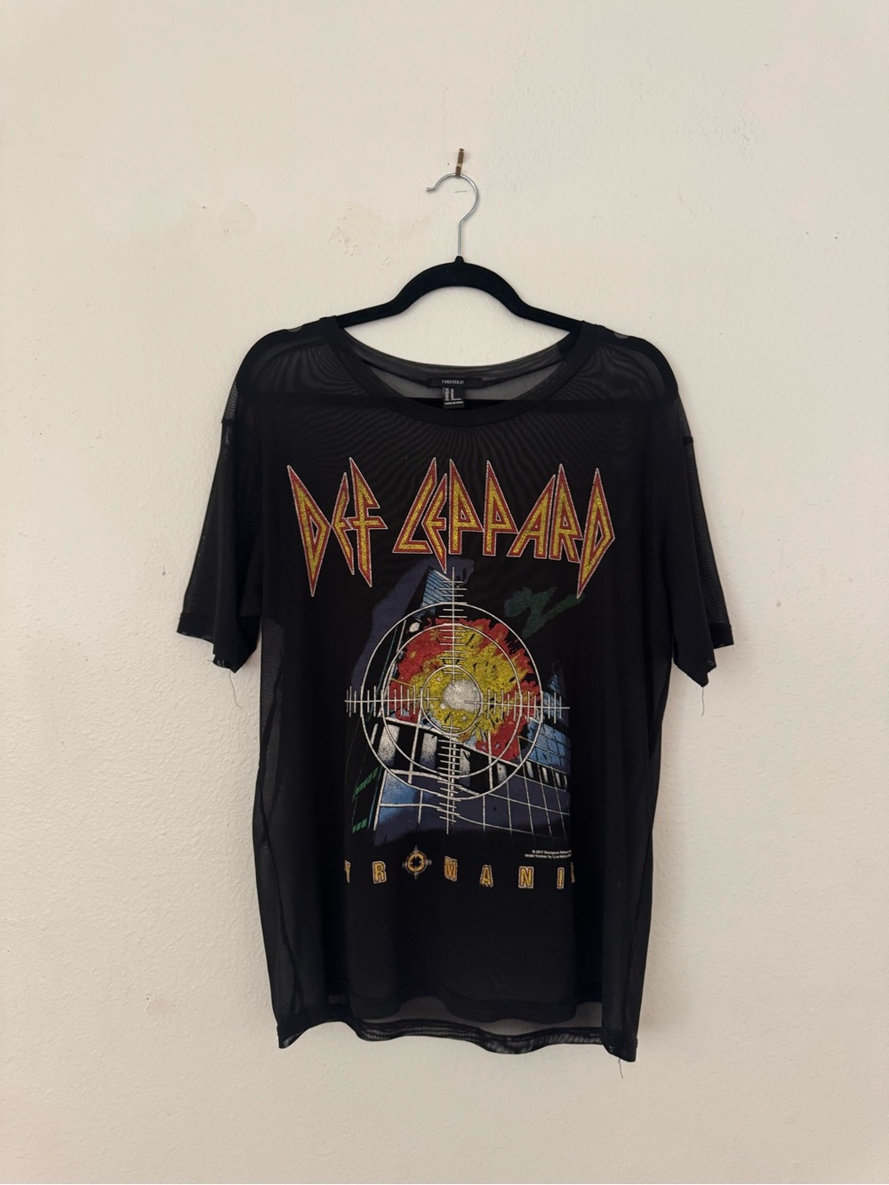 Forever 21 Black Def Leppard Graphic Short Sleeve Mesh Oversized Tee